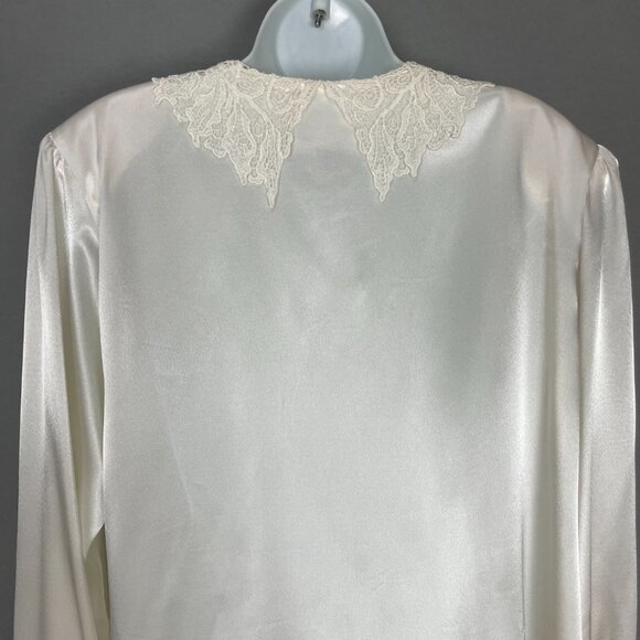Vintage Blouse Lace Collar Victorian Cream White Long Sleeve Button-Up Coquette - Picture 6 of 13